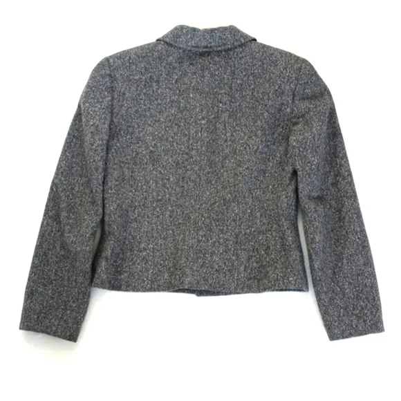 Ann Taylor Silk Wool Nylon Blend Grey Tweed Long Sleeve Zip Up Blazer 2 - Picture 3 of 10
